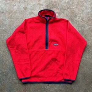 Vintage 90s Patagonia Synchilla Fleece Half Zip Pullover Red Navy Mens Small S